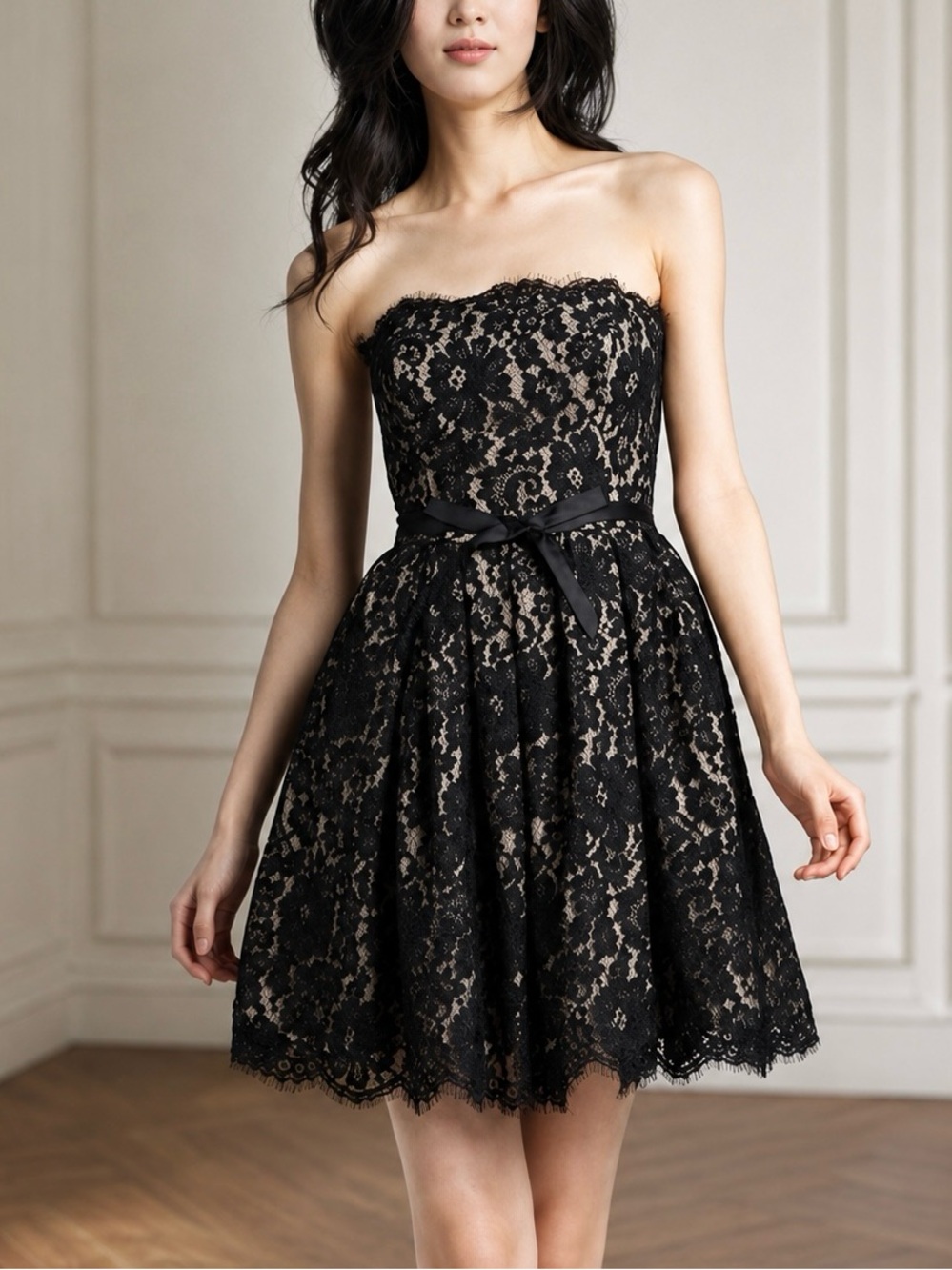 NEW $99 Size 6 Robert Rodriquez Neiman Marcus Strapless Black Lace Flared Dress